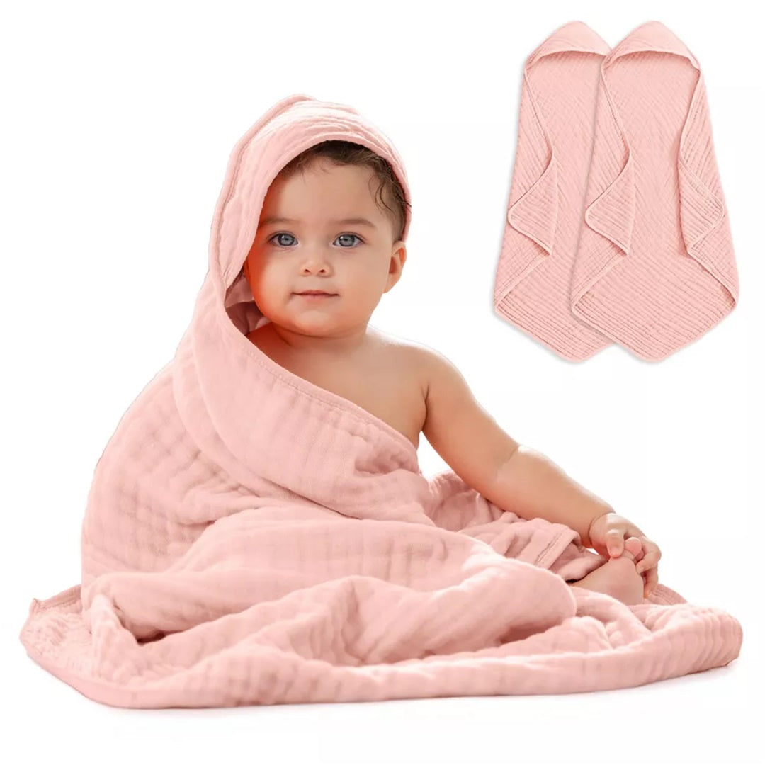 Comfy Cubs Hooded Baby Towel 2 pack 100% Muslin Cotton - Lace - Gentle on Delicate Skin