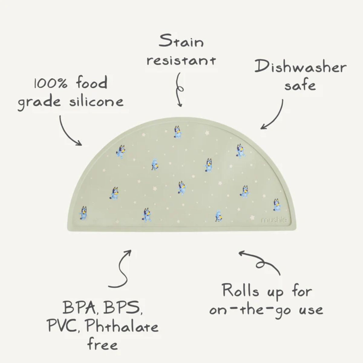Mushie Silicone Placemat - Bluey Sage - Non Toxic and Safety Tested